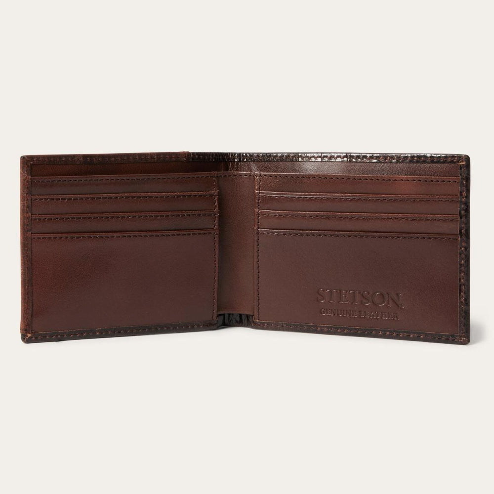 Tooled Embossed Ostrich Bi-Fold Wallet Brown | Men Stetson Wallets