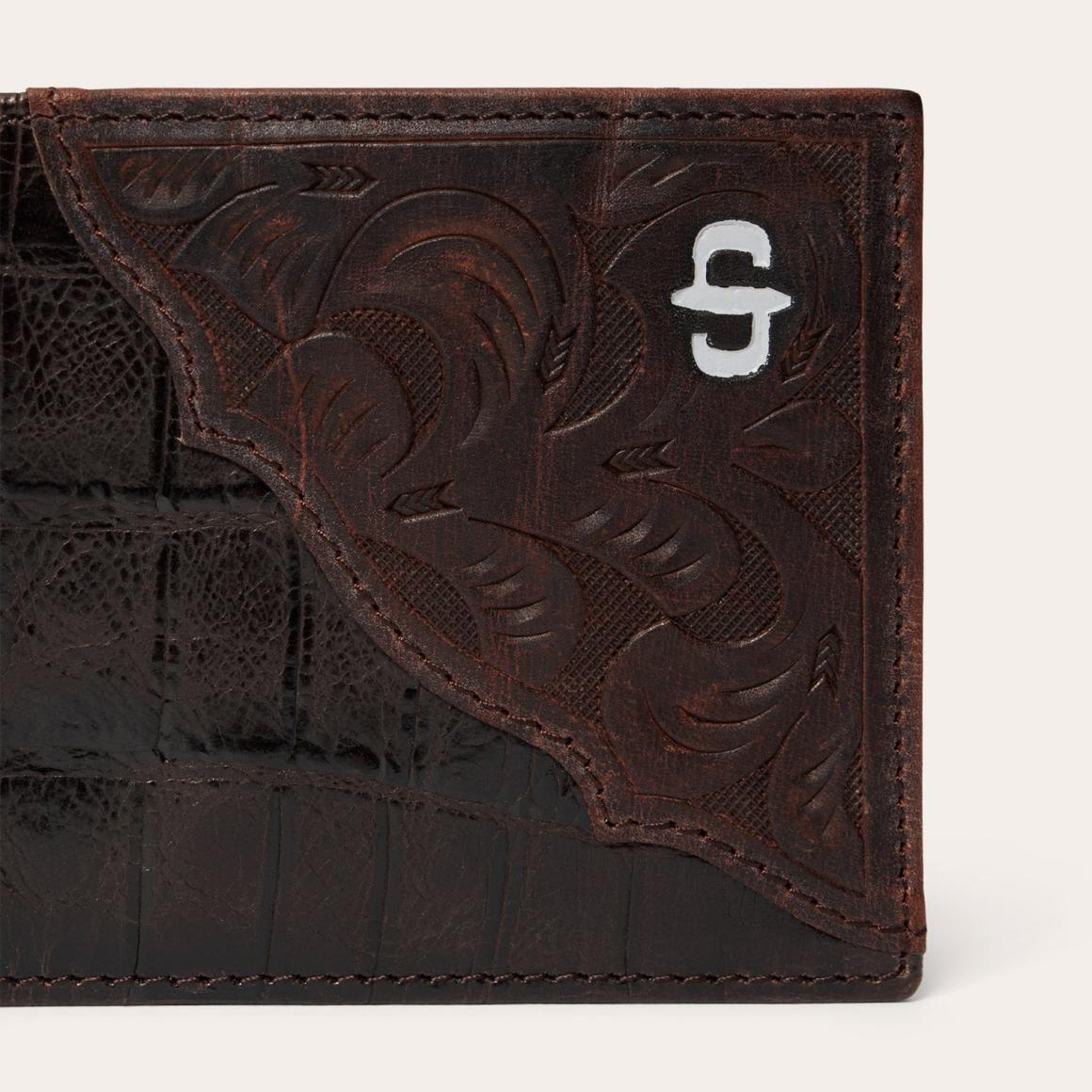 Tooled Embossed Ostrich Bi-Fold Wallet Brown | Men Stetson Wallets
