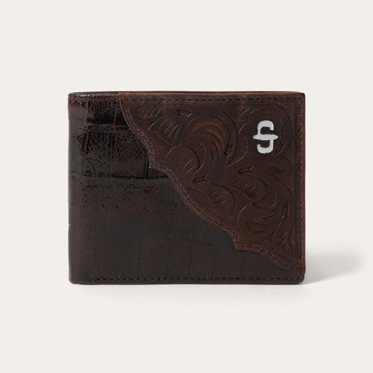 Tooled Embossed Ostrich Bi-Fold Wallet Brown | Men Stetson Wallets