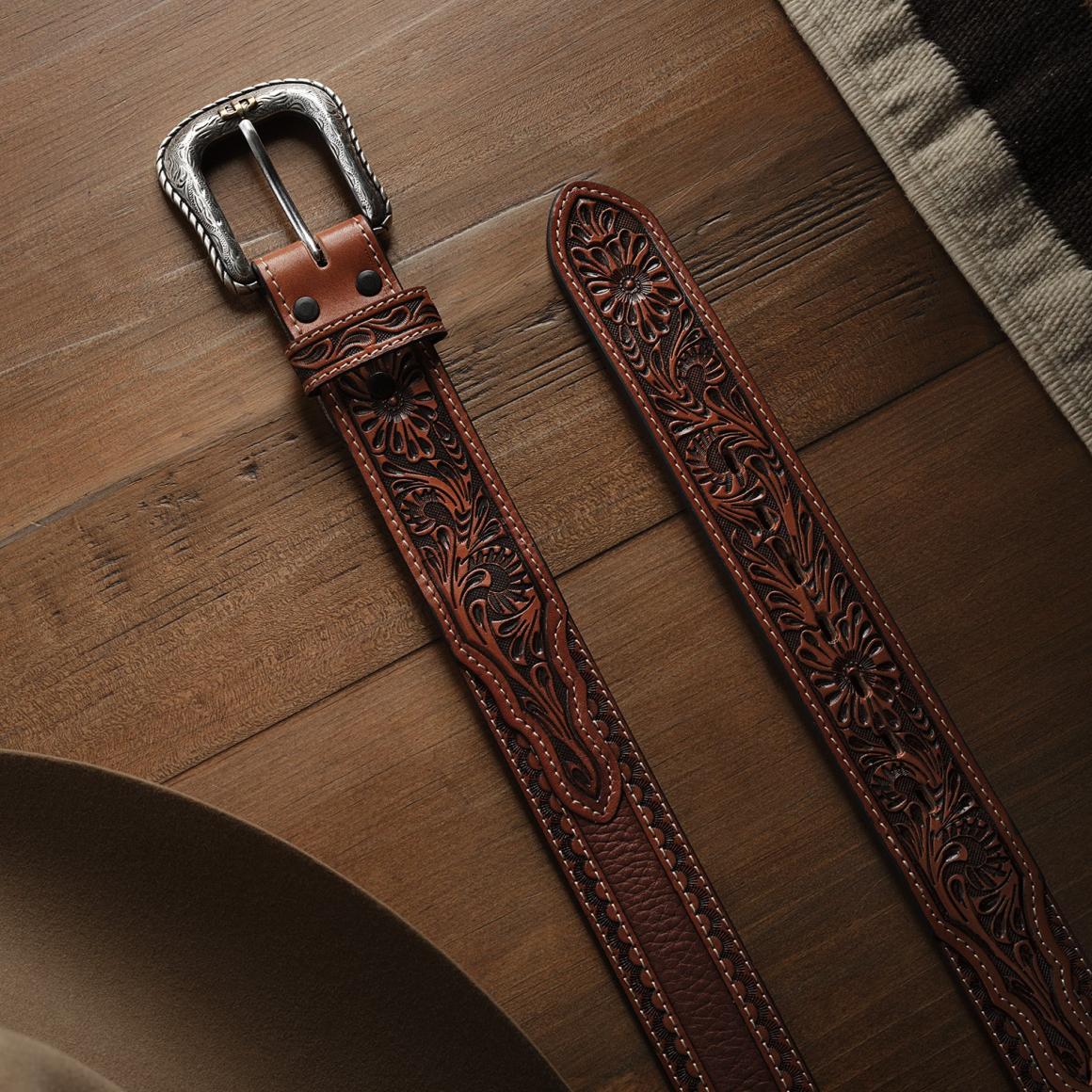 Tooled Tab Belt Cognac | Men Stetson Belts