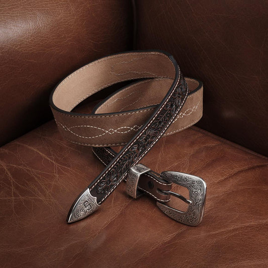 Tooled Tapered Belt Brown/sand | Men Stetson Belts