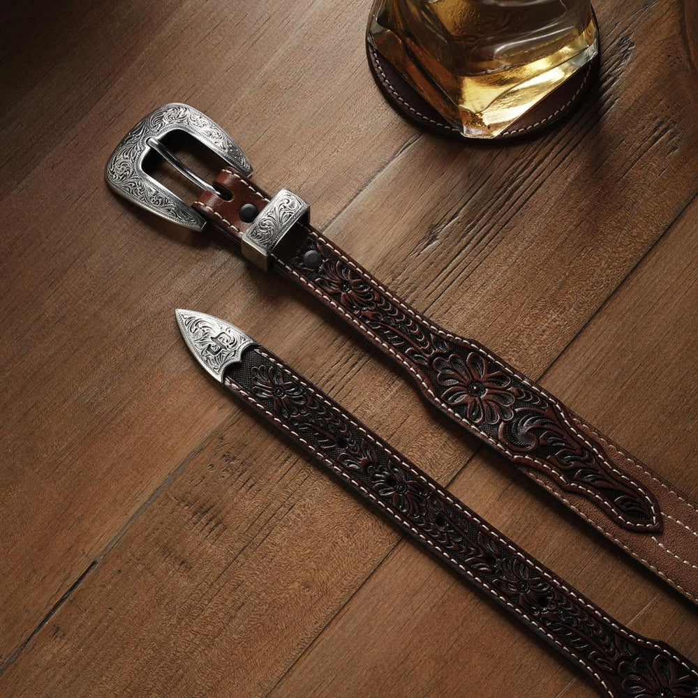 Tooled Tapered Belt Brown/sand | Men Stetson Belts