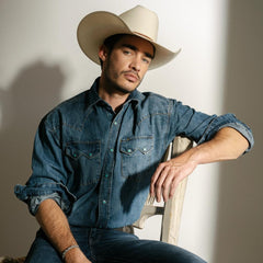 Turquoise Snap Western Denim Shirt Blue | Men Stetson Classic Cut