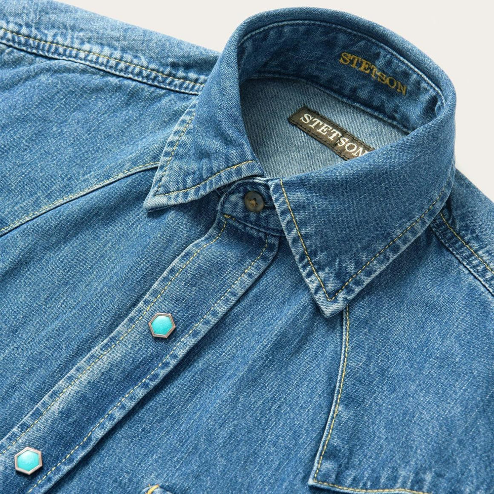 Turquoise Snap Western Denim Shirt Blue | Men Stetson Classic Cut