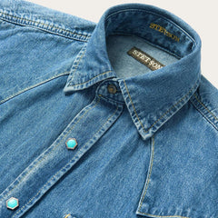 Turquoise Snap Western Denim Shirt Blue | Men Stetson Classic Cut