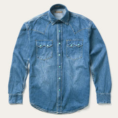 Turquoise Snap Western Denim Shirt Blue | Men Stetson Classic Cut