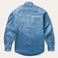 Turquoise Snap Western Denim Shirt Blue | Men Stetson Denim Shirts