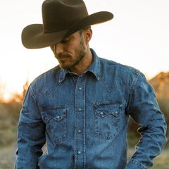 Turquoise Snap Western Denim Shirt Blue | Men Stetson Western Shirts