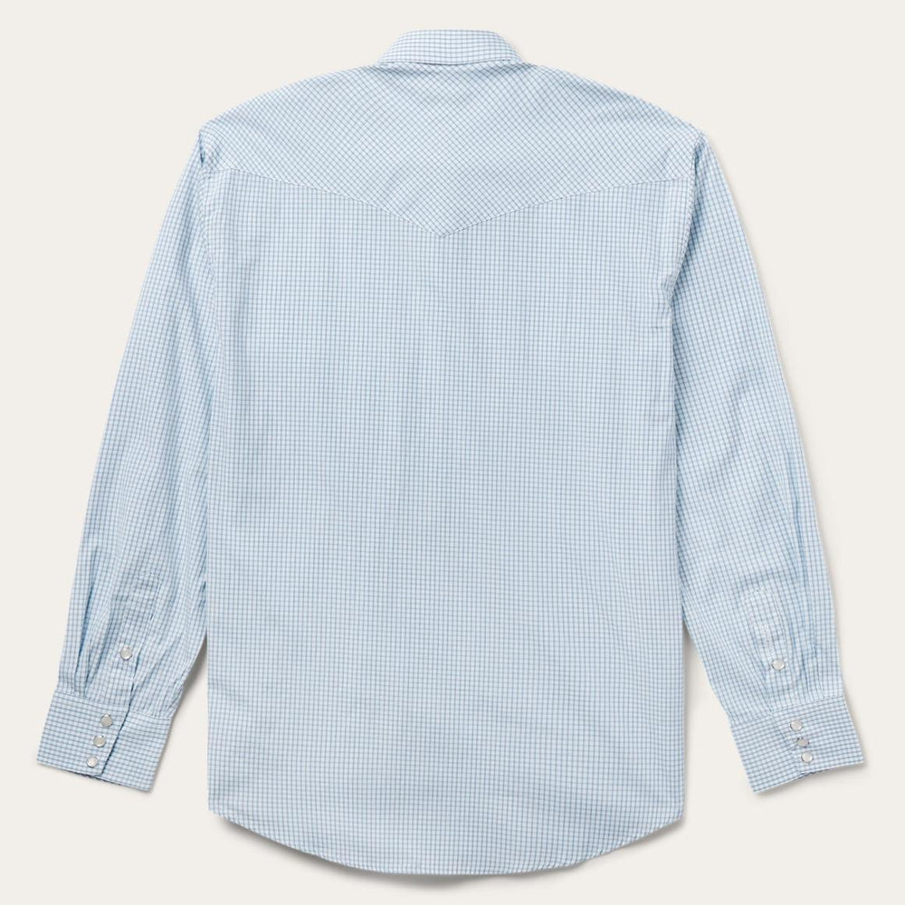 Two Stripe Check Western Shirt Blue | Men Stetson Classic Cut