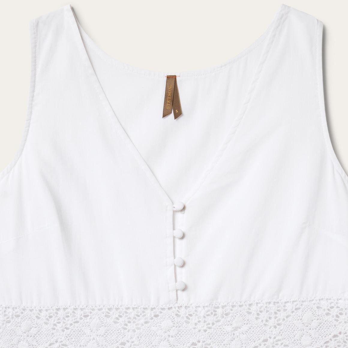 White Cotton Lawn Sleeveless Dress White | Women Stetson Midi