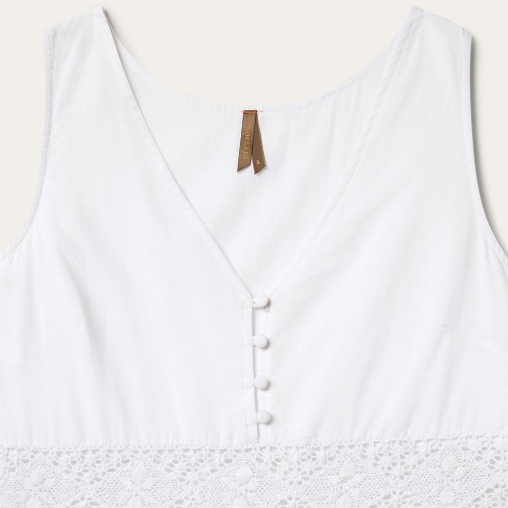 White Cotton Lawn Sleeveless Dress White | Women Stetson Midi