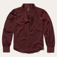 Wine Satin Blouse Red | Women Stetson Blouses