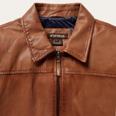 Zip-Front Lightweight Leather Jacket Brown | Men Stetson Jackets