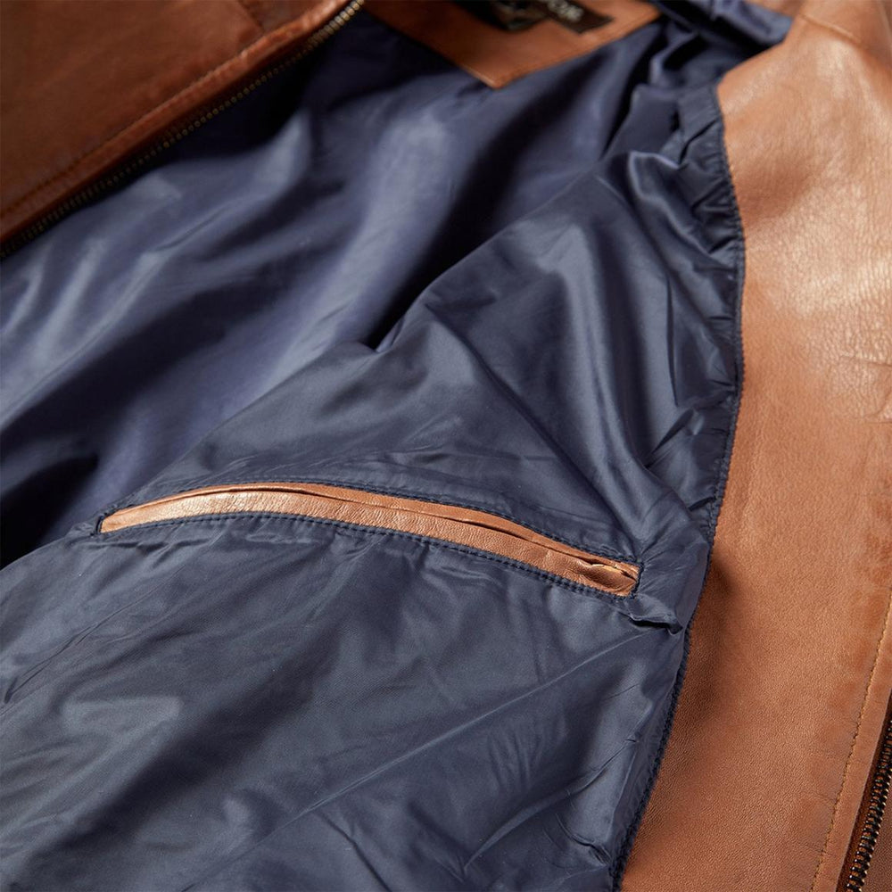 Zip-Front Lightweight Leather Jacket Brown | Men Stetson Jackets