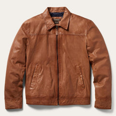 Zip-Front Lightweight Leather Jacket Brown | Men Stetson Jackets