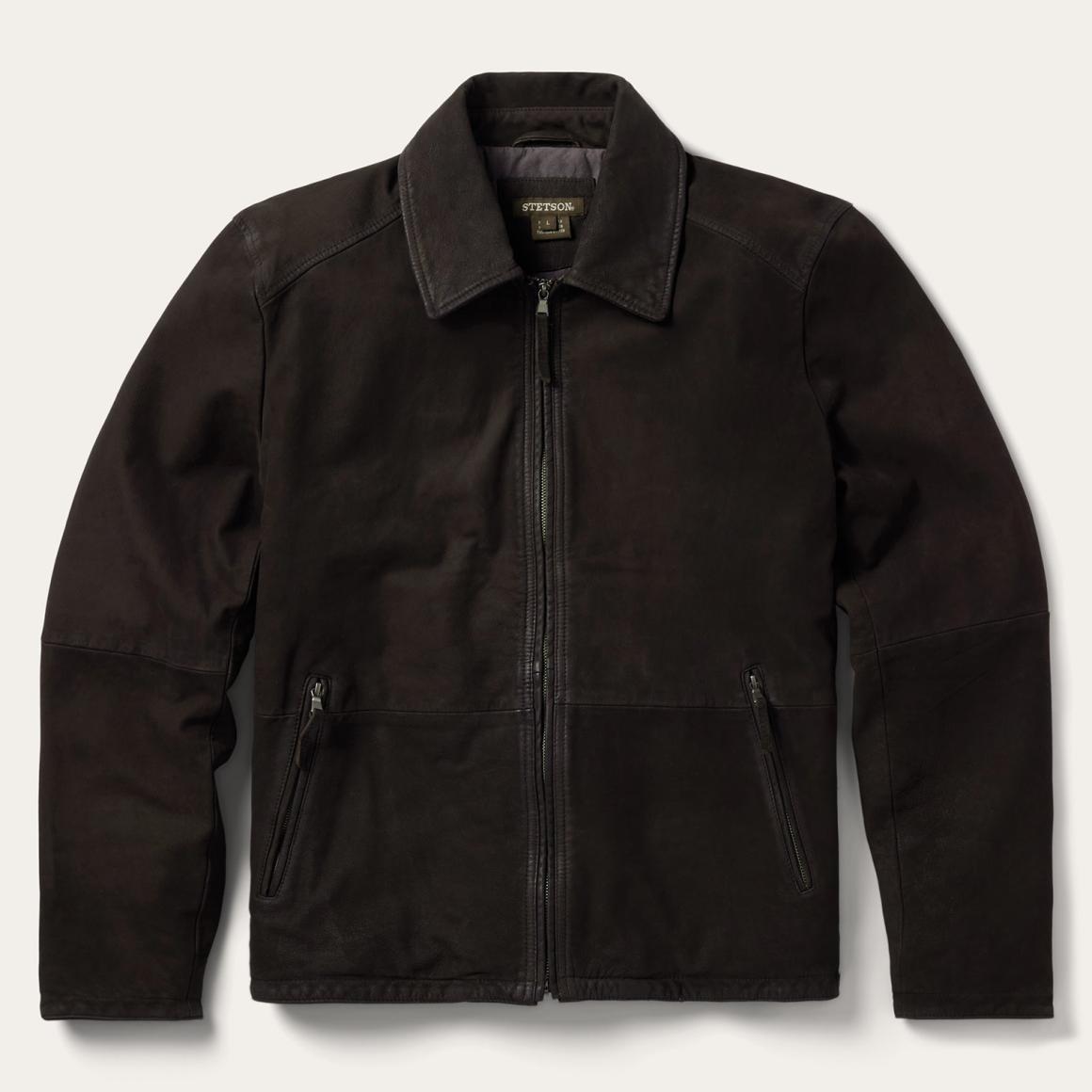 Zip Front Suede Leather Jacket Brown | Men Stetson Jackets